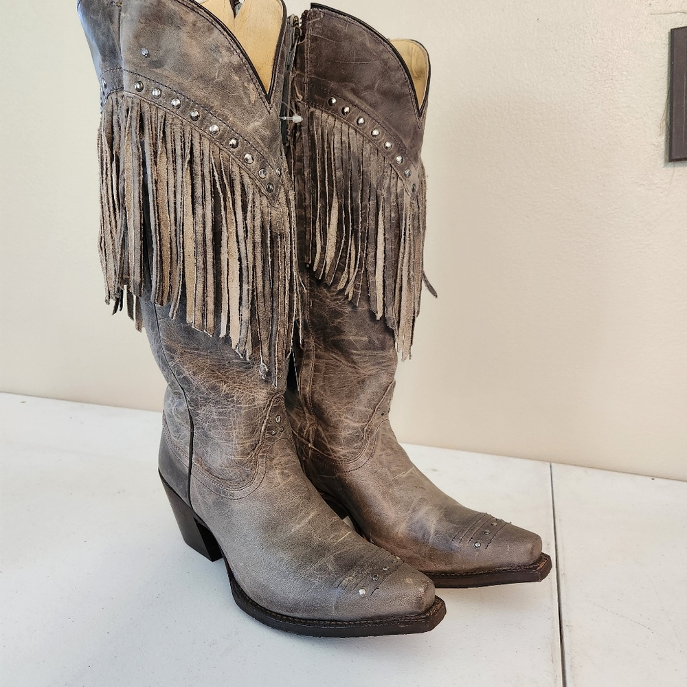 Fringe Tony Lama VF3037 Vaquero Western Boot Women 10B All Leather